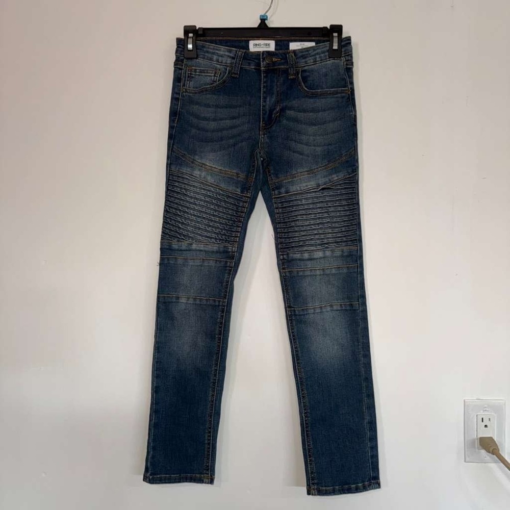 Ring Of Fire Big Boys Size 10 Stretch Moto Jeans Ribbed Slim Fit Denim Utility